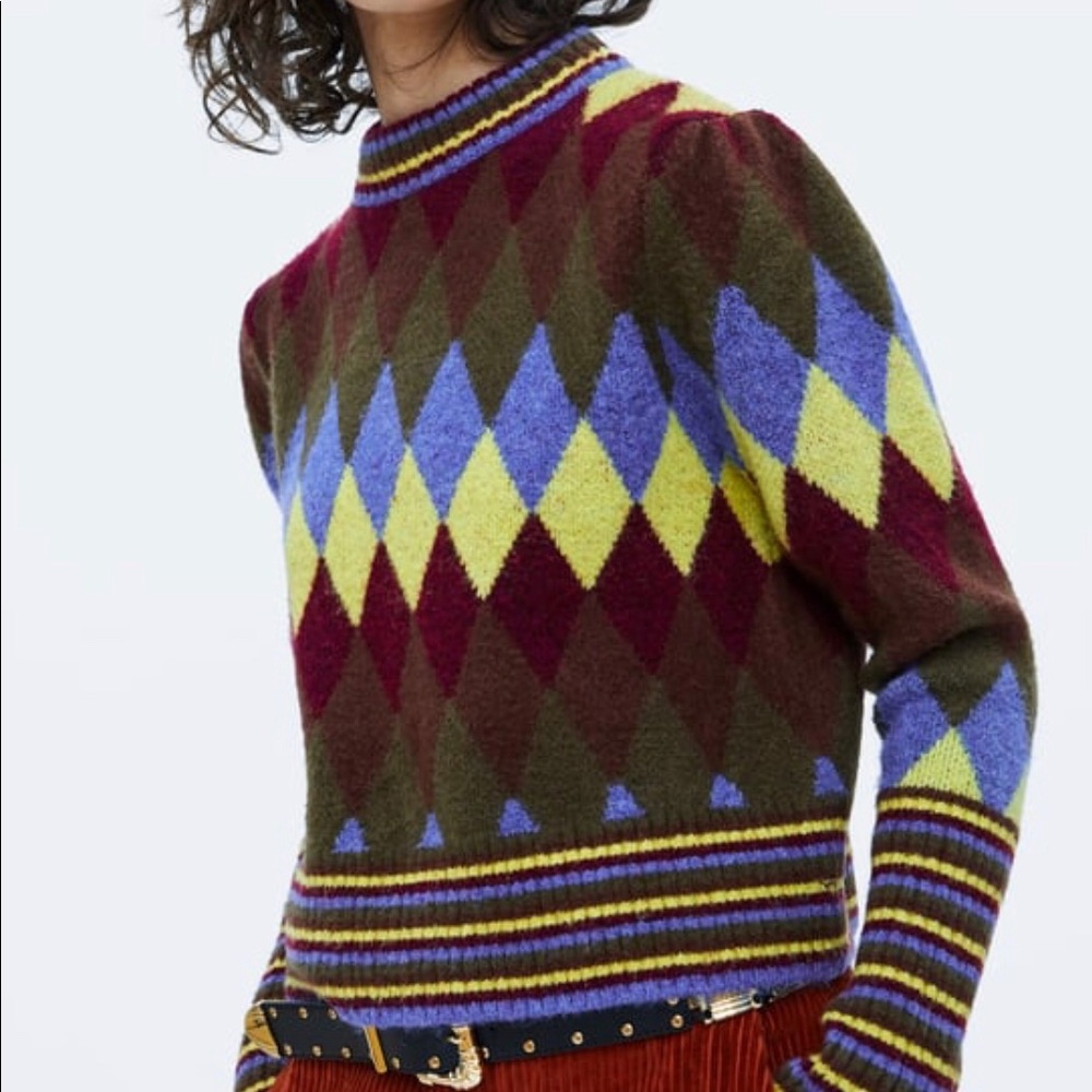 Zara Argyle Sweater with Metallic Thread